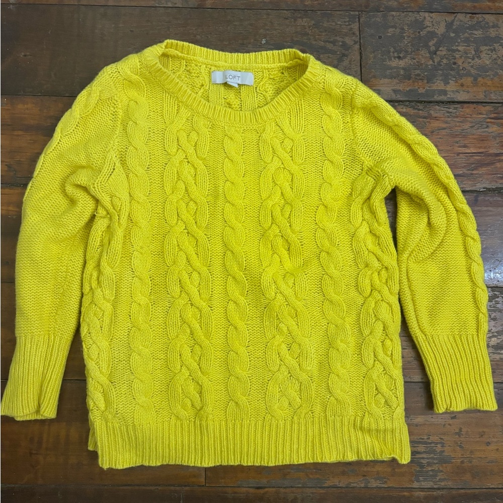 LOFT Bright Yellow Cable Knit Sweater Women’s Medium